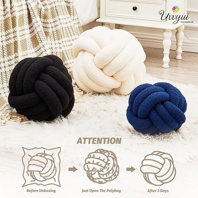 Uvvyui Knot Pillow Ball, Soft Home Decorative Round Throw Pillow, Handmade Knotted Plush Pillow, Round Boucle Pillow Cushion (8.6 Inches Dusty Purple)