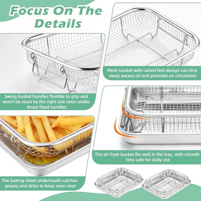 TeamFar Air Fryer Basket for Oven, 2 Set Air Fryer Accessories, 10.4” x 8” | - Image 3