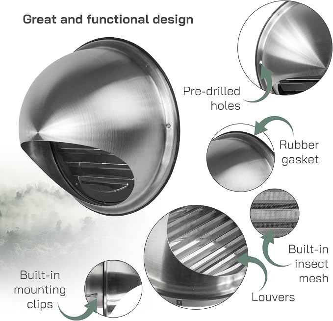 Vent Systems 8 Inch Stainless Steel Round Dryer Vent Cover - Image 3