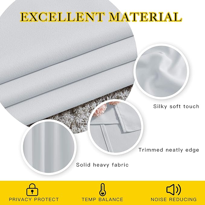 NICETOWN Greyish White Kitchen Curtains 36 inches Long, Window Treatments Thermal Insulated Grommet Room Darkening for Bedroom, 2 Panels, W52 x L36