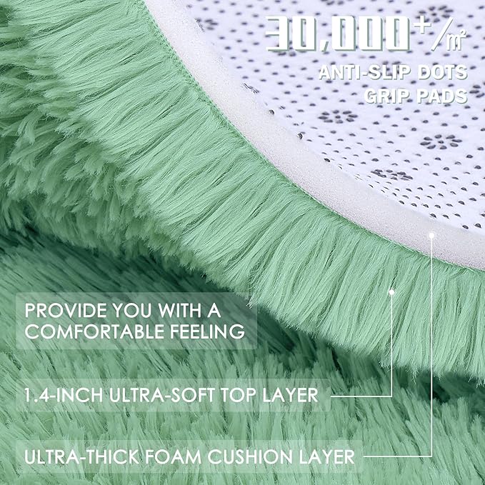 OLANLY 2x8 Machine Washable Runner Rugs for Hallway, Soft Fluffy Shaggy Bedside Rugs for Bedroom, Living Room, Indoor Floor Carpet for Kids Girls Boys, Nursery Rooms, Home Decor Aesthetic, Mint Green