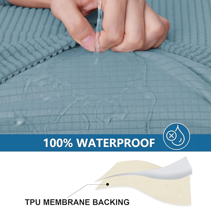 hyha Waterproof Couch Cushion Covers for Pets, Non Slip Sofa Seat Cover for Dogs Washable, Soft Thick Stretch Jacquard Fabric, Sofa Slipcovers with Elastic Bottom (2 Pieces, Lake Blue)