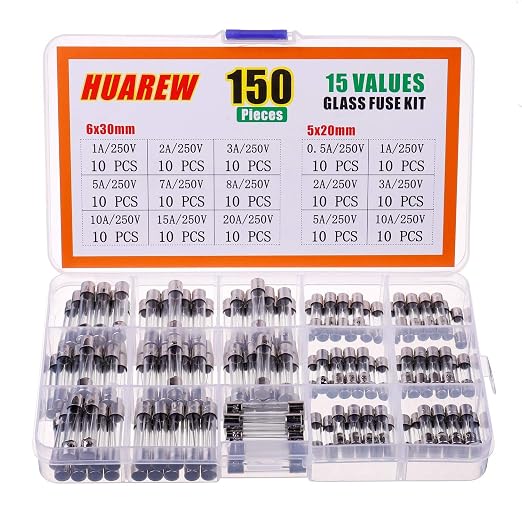 15 Values 150 Pcs Fast Blow Glass Fuses 250V Volt 5x20 mm 0.5 1 2 3 5 10 A 6x30 by HUAREW