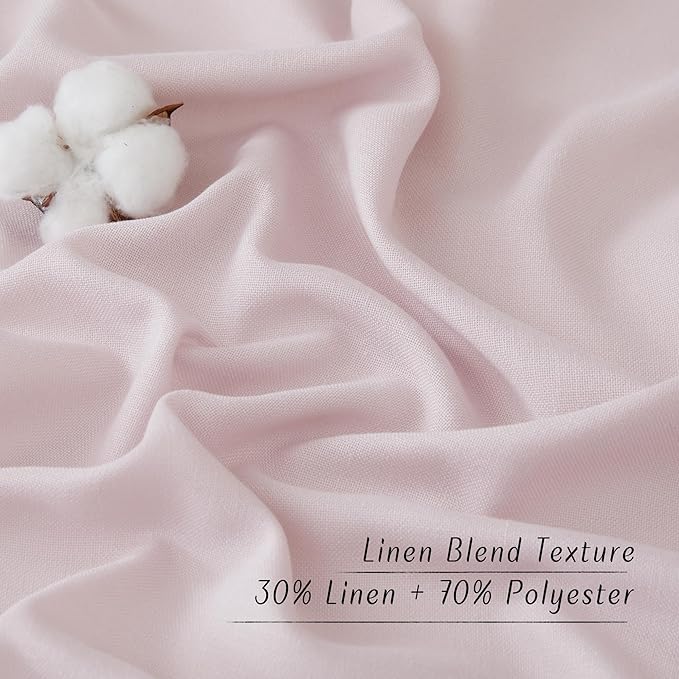 NICETOWN Blush Pink Short Linen Curtains for Kitchen, Thick Flax Small Window Treatments Semi Sheer Privacy Assured with Light Through for Cafe/Bathroom, W42 x L48, 2 Panels