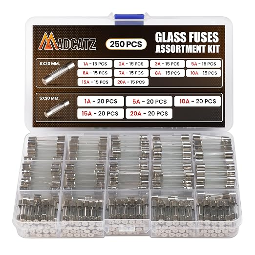 MADCATZ 250 Pcs 15 Values Fast Blow Glass Fuses Assortment Kit 250V 5x20mm 1A by MADCATZ