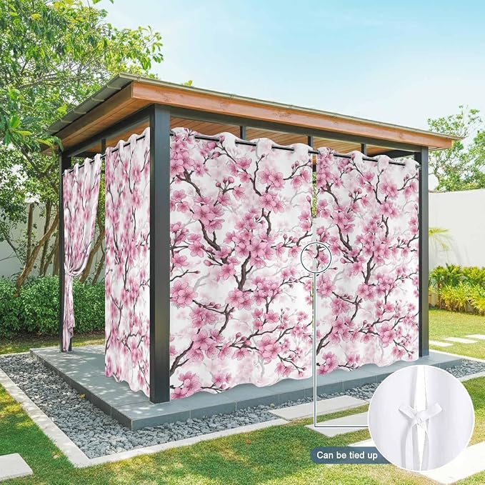 Cherry Flowers Outdoor Curtains - Image 7