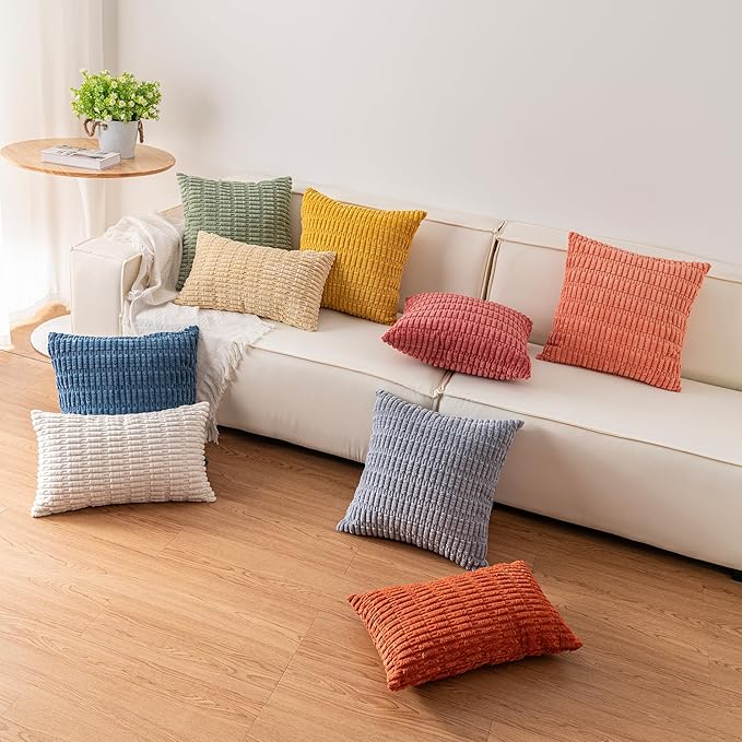 Pack of 2 Corduroy Decorative Throw Pillow Covers 12x20 InchSoft Boho Striped Pillow Covers Modern Farmhouse Home Decor for Sofa Living Room Couch Bed（Dark Brown）