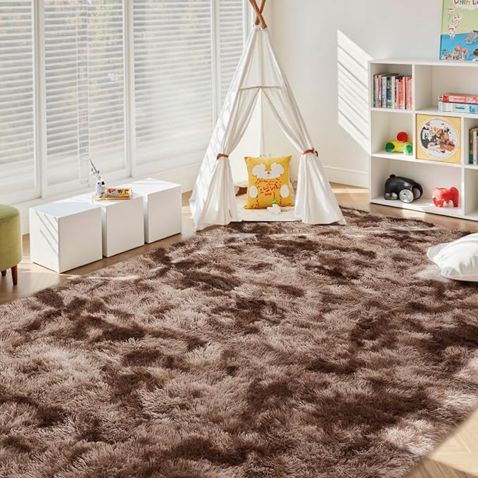 6x9 Ft Large Shag Brown Area Rug for Living Room, Tie-Dyed Ultra Soft Fluffy Furry Rugs for Bedroom Indoor Floor, Aesthetic Carpet for Kids Home Decor (Coffee)