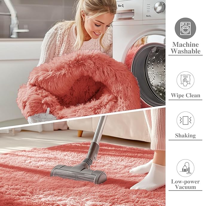 OLANLY 2x3 Machine Washable Small Bedside Rug, Soft Fluffy Shaggy Entryway Throw Rugs for Bedroom, Living Room, Indoor Floor Carpet for Kids Girls and Boys, Home Decor Aesthetic, Rust Red