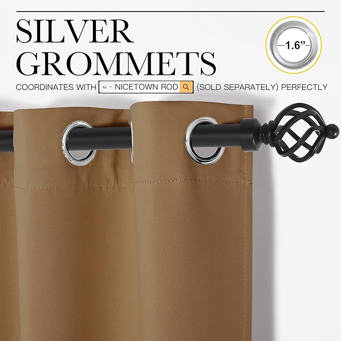 NICETOWN Sleek Blackout Curtains 40 inches Length for Small Windows, 2 Panels, Gold Brown, 29 inches Width, Noise Reducing and Block Draft Panels for Door Doorway Laundry Office Luxury Decor Theme