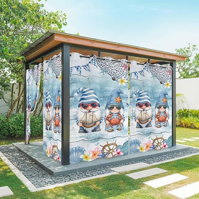 Ocean Gnome Outdoor Curtains for Patio Summer Marine Plumeria Shell Wood Blue by Unknown
