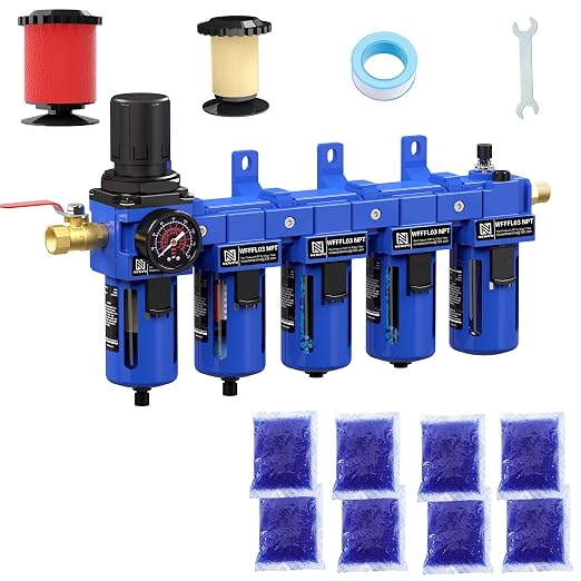 NEWPO 3/8" NPT 5 Stage Air Filter Regulator Lubricator Combo, Compressed Air by NEWPO