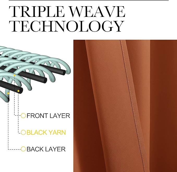 NICETOWN Blackout Curtains and Drapes - Thermal Insulated Solid Rod Pocket Blackout Draperies/Panels (Burnt Orange, 1 Pair, 52 by 95 inches)