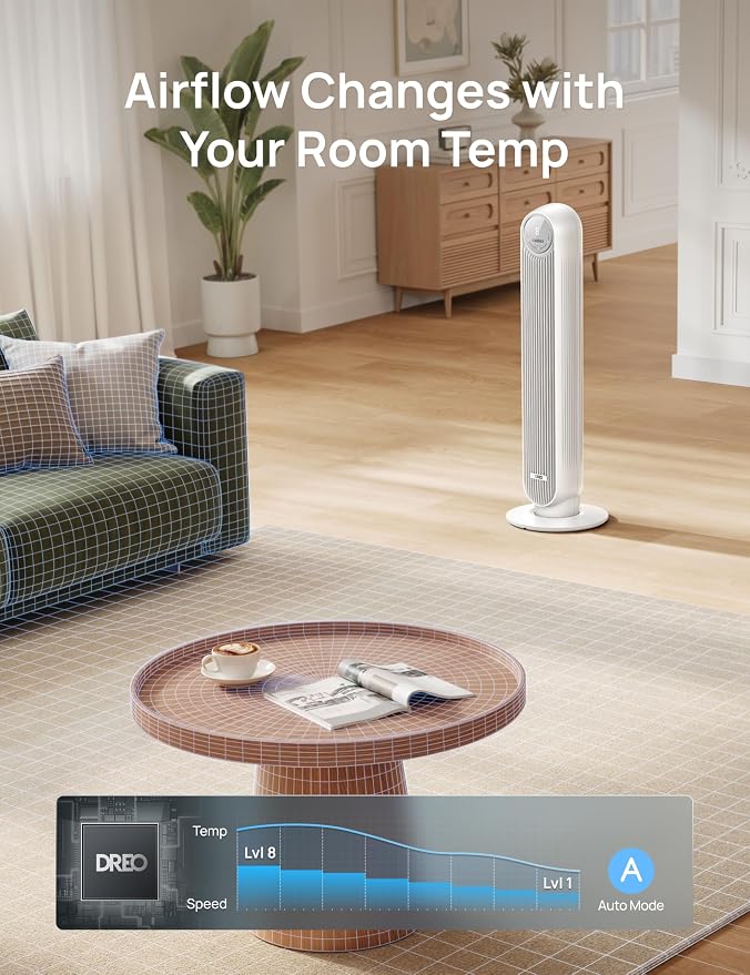 DREO Tower Fan for Bedroom, 2026 Upgraded DC Motor, 28ft/s Smart Standing Fans - Image 4
