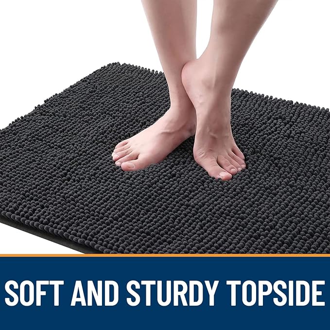 OLANLY Dog Door Mat for Muddy Paws 44x32, Absorbs Moisture and Dirt, Absorbent Non-Slip Washable Doormat, Quick Dry Chenille Mud Mat for Dogs, Entry Indoor Entryway Carpet for Inside Floor, Dark Grey