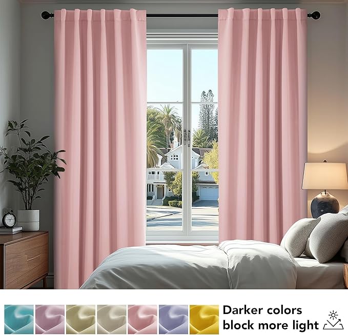Deconovo Room Darkening Curtains Solid Back Tab and Rod Pocket Curtains Thermal Insulated Blackout Curtains for Office 52Wx95L Inch Coral Pink Set of 2