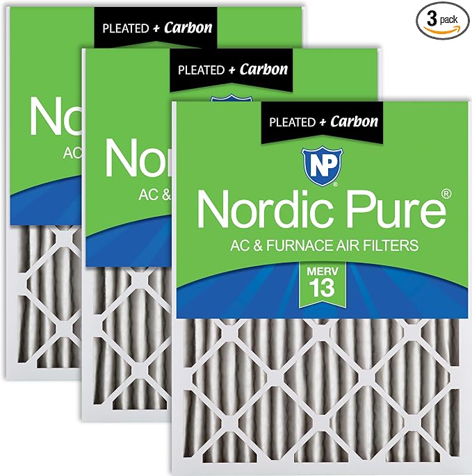 Nordic Pure 24x30x2 Pleated Pleated MERV 13 Plus Carbon Air Filters 3 Pack | by NordicPure