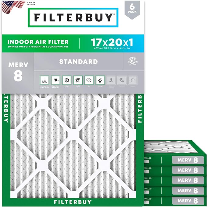 Filterbuy 17x20x1 Air Filter MERV 8 Essential Dust & Allergy Defense, by Filterbuy