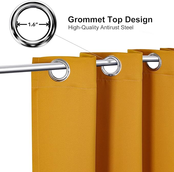 ChrisDowa Grommet Room Darkening Curtains for Bedroom and Living Room - 2 Panels Set Thermal Insulated Blackout Curtains (Mustard Yellow, 42W x 63L)