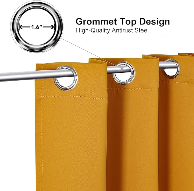 ChrisDowa Grommet Room Darkening Curtains for Bedroom and Living Room - 2 Panels Set Thermal Insulated Blackout Curtains (Mustard Yellow, 38W x 54L)