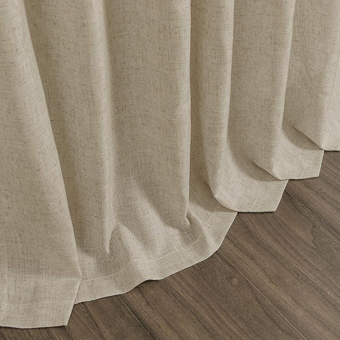 Eggshell Beige Linen Curtains 80 Inch Length for Living Room Light Filtering Semi Sheer Curtain Back Tab Rustic Farmhouse Decor Burlap Luxury Boho Drapes for Bedroom Dinner Room 52x80, 2 Panels