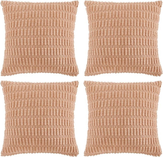 Fancy Homi 4 Packs Peach Decorative Throw Pillow Covers 26x26 Inch for Living Room Couch Bed, Rustic Modern Farmhouse Boho Home Decor, Soft Plush Corduroy Cute Square Accent Cushion Case 66x66 cm