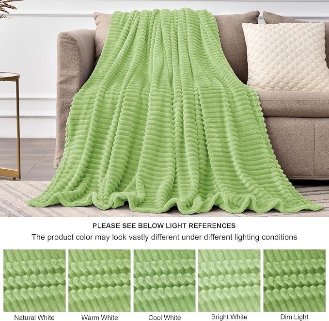 BEDELITE Sage Green Throw Blanket for Couch, 3D Ribbed Jacquard Soft & Cozy Fleece Blanket, Fluffy, Plush Lightweight Spring Throw Blankets for Picnic, Travel, 50x60 Inches