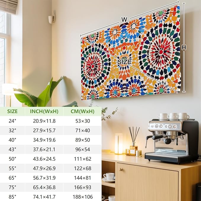 Traditional Colourful Moroccan Wall Tile Mosaic Back Indoor TV Cover, Elastic - Image 3