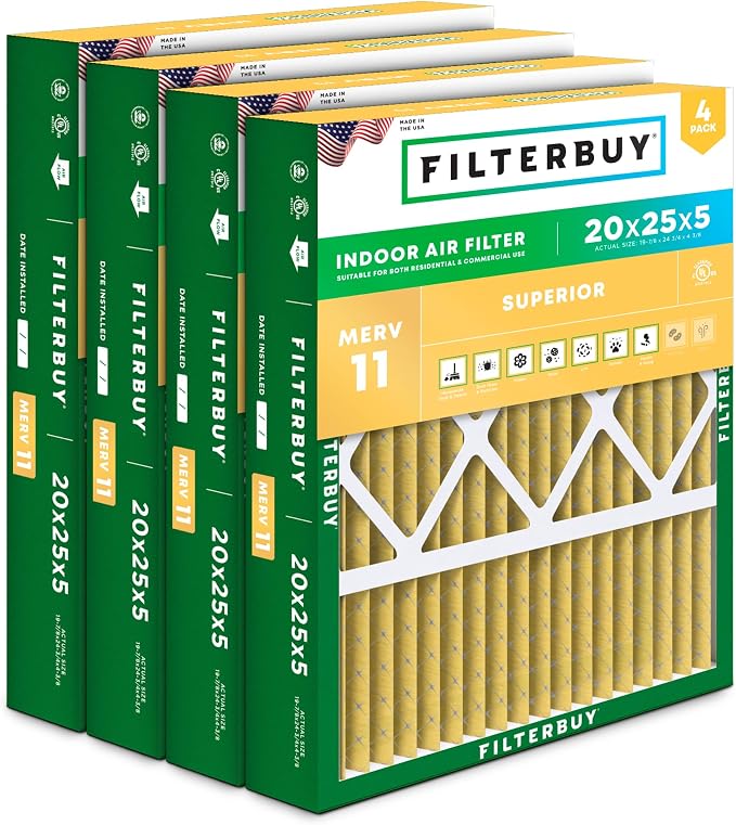 Filterbuy 20x25x5 Air Filter MERV 11 Superior Pet & Allergy Defense, Pleated by Filterbuy
