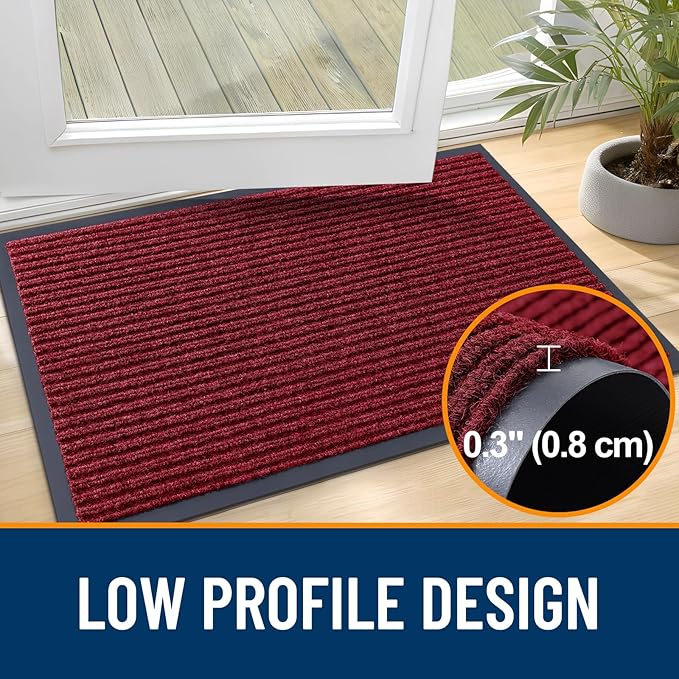OLANLY Front Door Mat Indoor Outdoor Entrance, Waterproof Heavy Duty Doormat, Fade Resistant, Low Profile, Easy Clean Patio Porch Welcome Floor Mats for Entry, 71x34, Wine Red