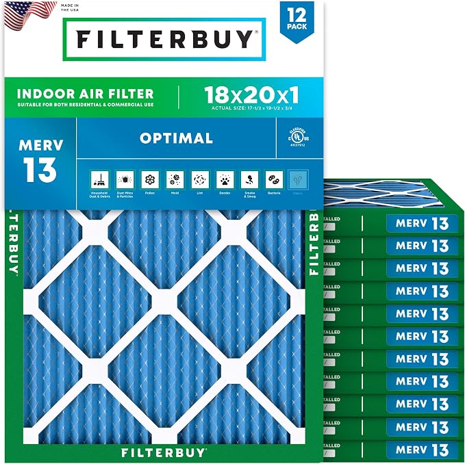 Filterbuy 18x20x1 Air Filter MERV 13 Optimal Smoke & Allergy Defense, by Filterbuy