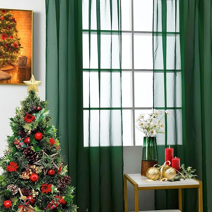 SpaceDresser Basic Rod Pocket Sheer Voile Window Curtain Panels White 1 Pair 2 Panels 42 Width 84 Inch Long for Kitchen Bedroom Children Living Room Yard(Foliage Green,42 W x 84 L)