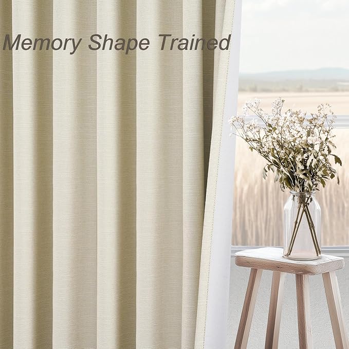 Topfinel Extra Long Total Blackout Linen Ceiling Curtains 108 Inches Long for Large Window Track System, Cream Pleated Cold Blocking Acoustic Heavy Ivory Track Tall Curtains 2 Panels 9 FT Beige
