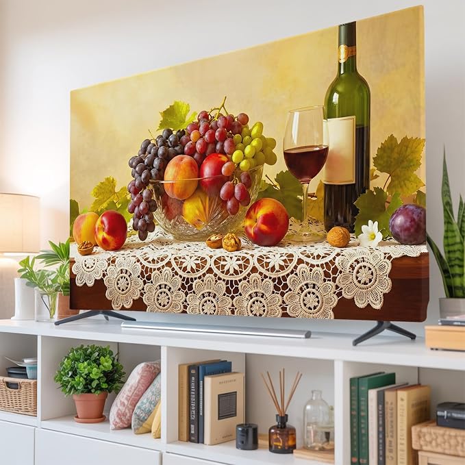 Rustic Grape Peach Apples Wine Indoor TV Cover, Elastic TV Screen Protector - Image 6