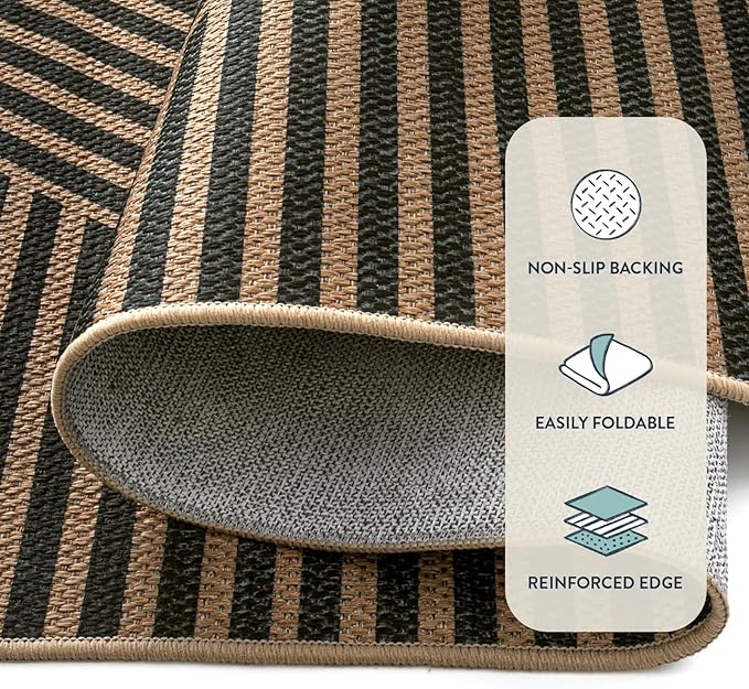 Lahome Enfys Modern Geometric Runner Rug, 2x6 Washable Rug Runners for Hallways Non Slip, Black Outdoor Carpet with Rubber Backing, Farmhouse Non Shedding Kitchen Mats for Floor Entryway