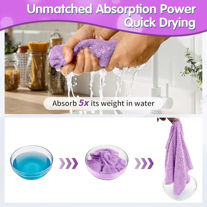 FIXSMITH Purple Microfiber Cleaning Cloth -Pack of 8, Highly Absorbent Cleaning - Image 6