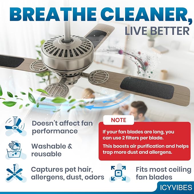Premium Ceiling Fan Filters for Blades -15 PCS Activated Carbon Air Purifier - Image 7