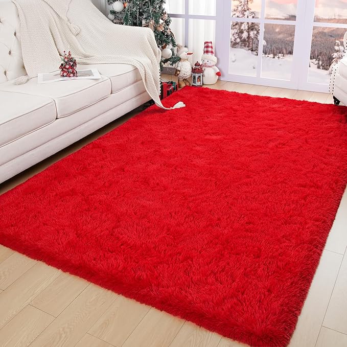 Chicrug Soft Area Rugs for Bedroom Living Room Plush Fluffy Rug 6x9 Feet, Shag Furry Area Rug Carpet Non Shedding for Nursery Children Kids Girls Room Home Decorative, Red
