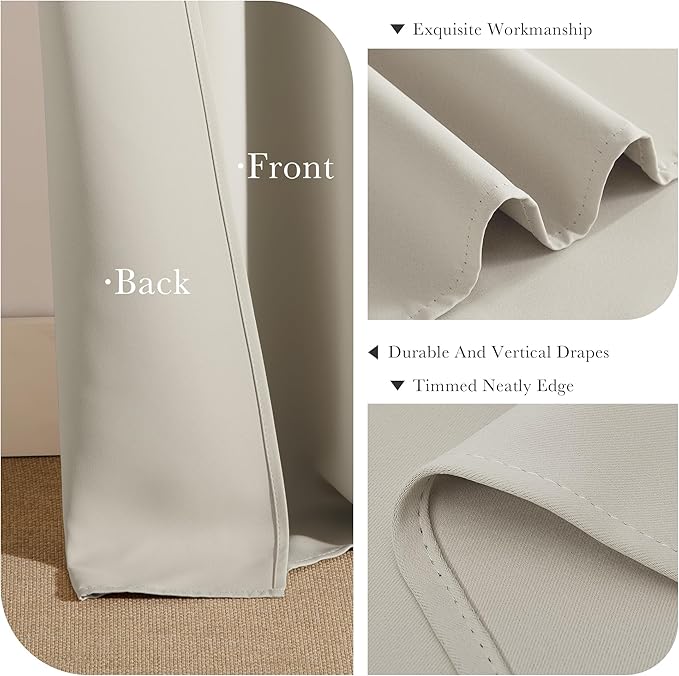 PONY DANCE Blackout Curtains Thermal Insulated Window Treatment Panels Room Darkening Blackout Drapes for Living Room Back Tab/Rod Pocket Bedroom Draperies, 52x45 Inch, Cream, 2 Panels