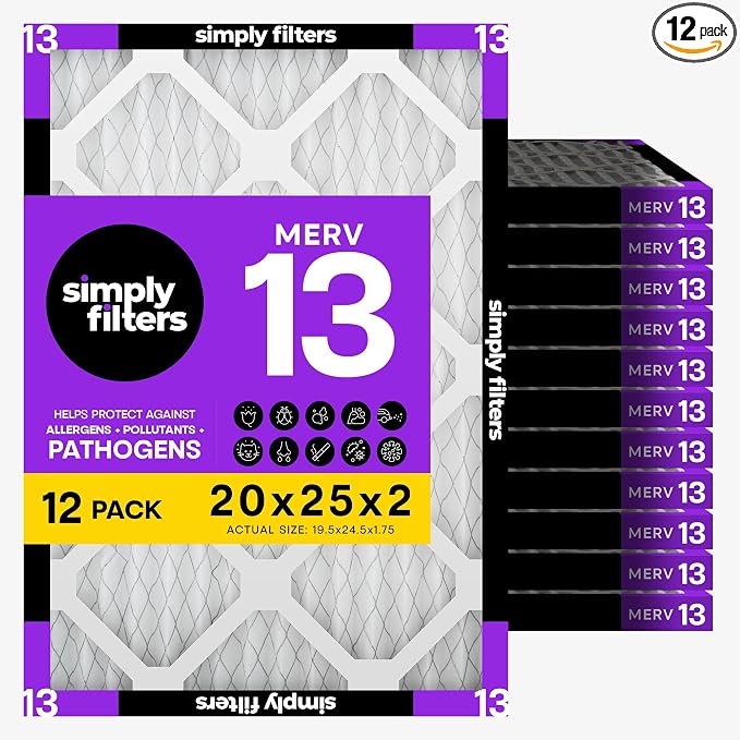Simply 20x25x2 Air Filter, MERV 13, 12 Pack, Furnace Air Filter by SimplyFilters