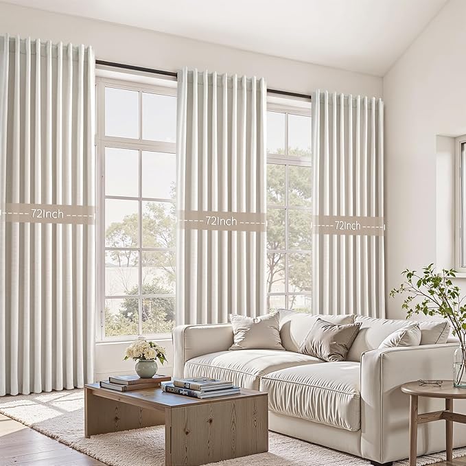 Cream Birch Blackout Curtains 72 Inches Extra Wide for Living Room 70 Inch Large Window Treatment Ivory Bedroom Window Curtain 84 Inch Long Thermal Room Darkening Heavy Drapes (72"W x 84"L 1 Panel)