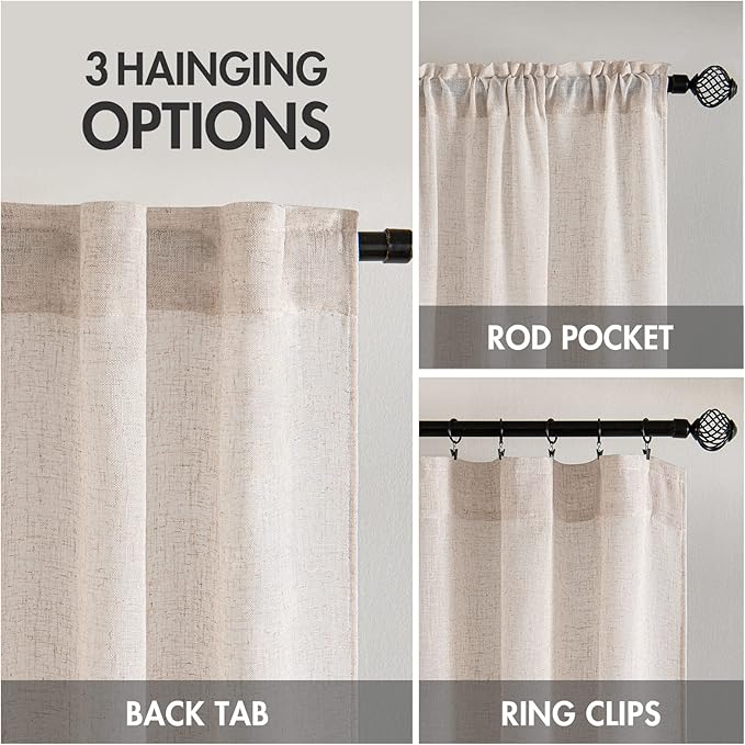 MIULEE Natural White Linen Curtains 40 Inch Long for Bedroom Living Room, Soft Thick Linen Textured Window Drapes Semi Sheer Light Filtering Rod Pocket Back Tab Neutral Farmhouse Cream Ivory 2 Panels