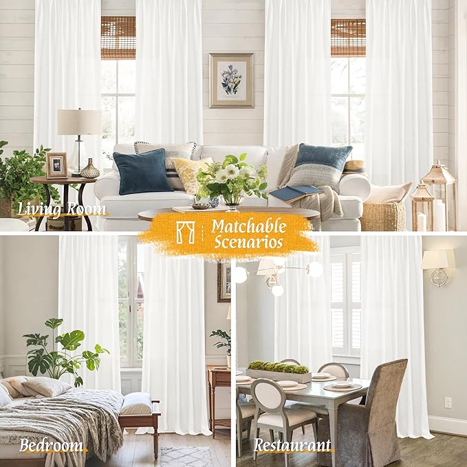 LAMIT Ivory White Linen Curtains 72 inches Long for Living Room, Soft Thick Light Filtering Rod Pocket Privacy Window Treatments Drapes for Bedroom/Dinging Room, 2 Panels Set, 52 x 72 Inch