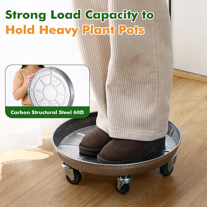 3 Packs Metal Plant Caddy with Wheels 16 inches Rolling Plant Stand Heavy Duty - Image 5