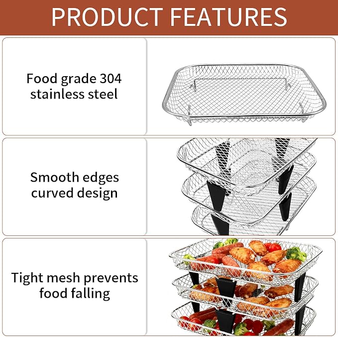 3-Tier Air Fryer Baskets, 7.79×5.23" Stackable Stainless Steel Racks - Image 4