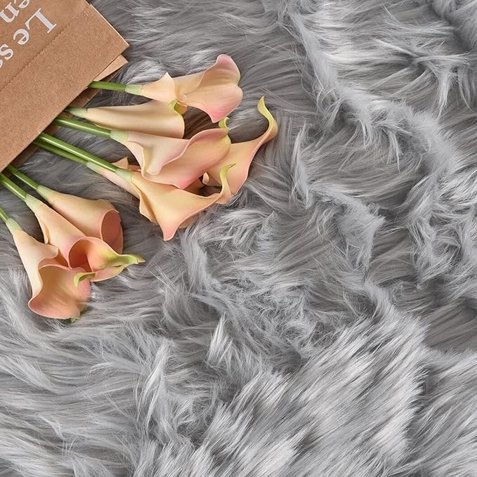 Latepis 12x12 Carpet Grey Faux Fur Rug for Living Room and Bedroom Large Fluffy Rugs Shaggy Fuzzy Rug for Sofa Office Bedroom Home Décor Entertainment Room, Square