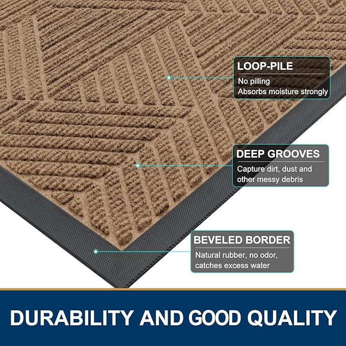 Smiry Front Door Mat Outside Entrance, Heavy Duty Sturdy Natural Rubber Doormat, Trap Dirt and Moisture, Easy Clean Low Profile Welcome Floor Mats for Indoor Outdoor Entry, 59x34 Inch, Coffee