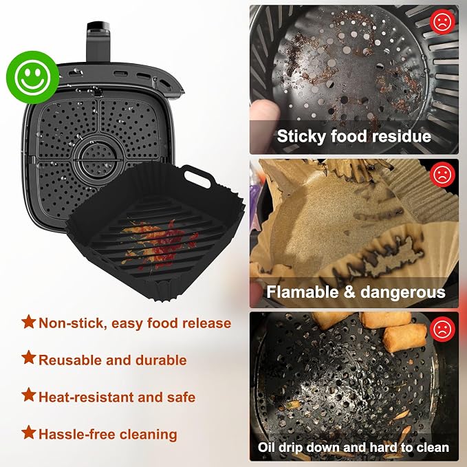 2 Pack Silicone Air Fryer Liners Reusable, 7.1 Inch Airfryer Liner 4-7 QT - Image 6