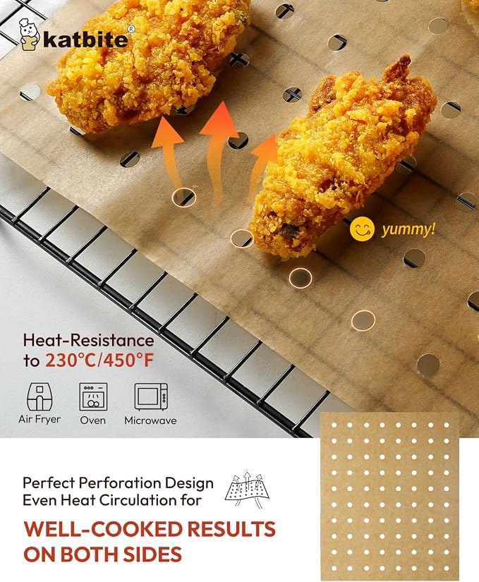Katbite Air Fryer Parchment Paper Liners 160pcs Airfryer Liners Disposable 9x11 - Image 3