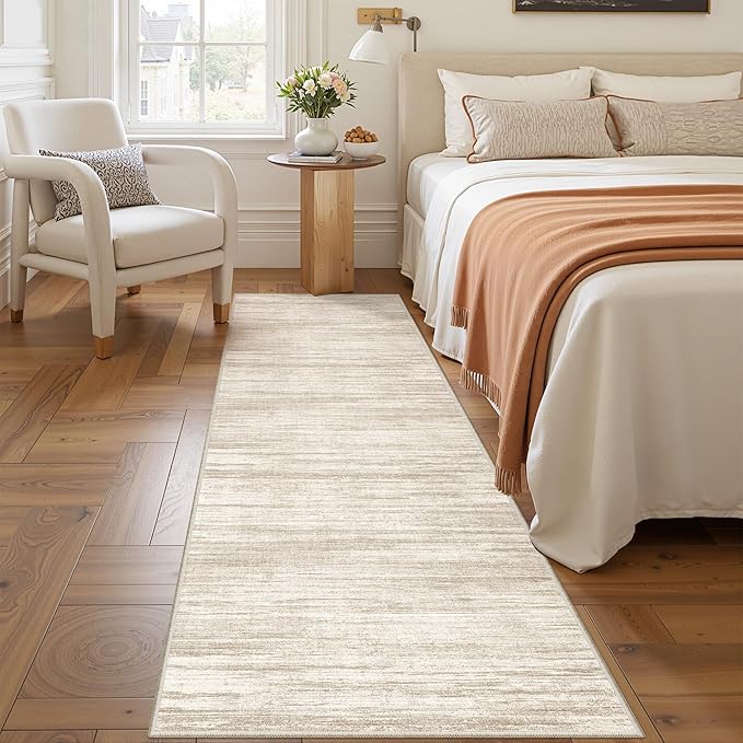 2x8 Runner Rug, Washable Runners for Hallways wirh Rubber Backing, Stain Resistant Kitchen Rug, Soft Thin Carpet Runner for Entrance, Bedroom, Living Room Indoor(2'x8', Brown/Beige)